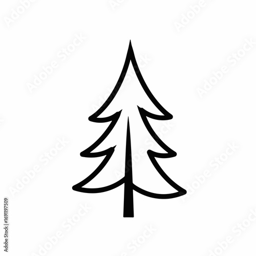 Simple black line art evergreen tree icon, perfect for nature themes, seasonal decor, or as a clean graphic element for your projects