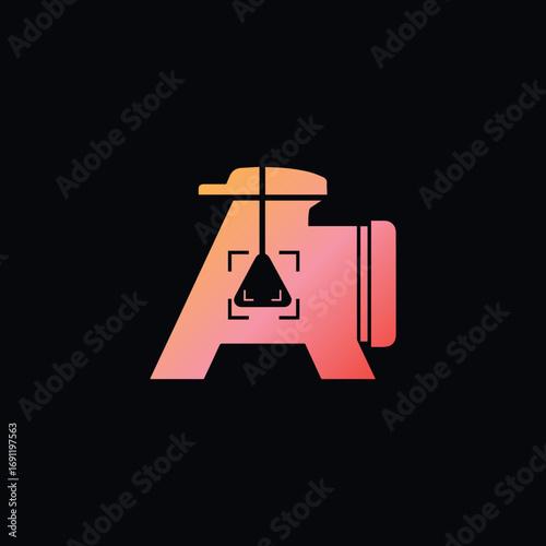 A creative logo for media brands, featuring the letter 'A' integrated with a modern camera and a focus point icon. The design is dynamic and professional.