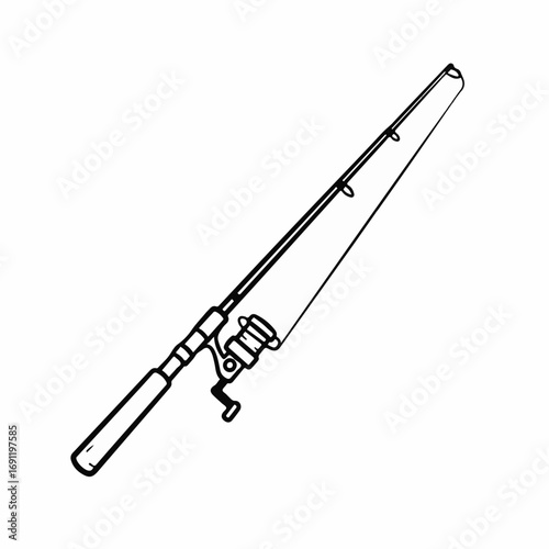 Stunning black and white outline of a fishing rod and reel, perfect for outdoor adventure and hobbyist themes