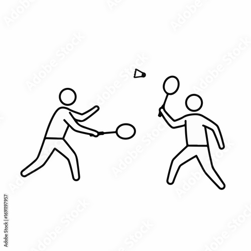 Dynamic duo engages in thrilling badminton match, capturing the joy of sport and active competition with energetic players and flying shuttlecock.