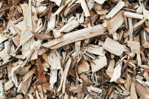 The photo shows wood chips close-up