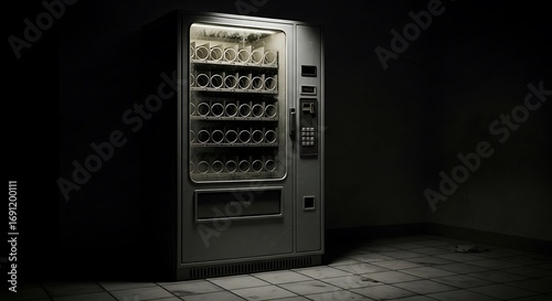 Empty Vending Machine in a Dark, Grungy Room