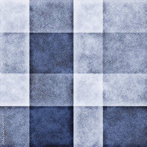 Indigo Grunge Washed Checked Pattern