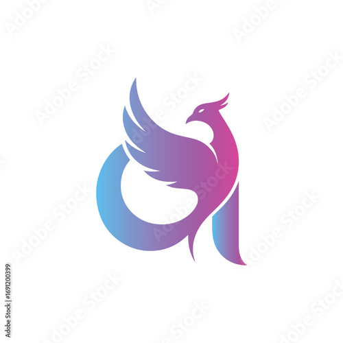 A modern, bold logo of the lowercase letter "a" with a soaring phoenix bird, symbolizing rebirth, mythology, and strength.