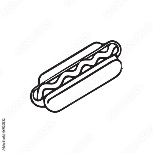 Isolated fast food hot dog vector illustration with mustard and ketchup on a bun