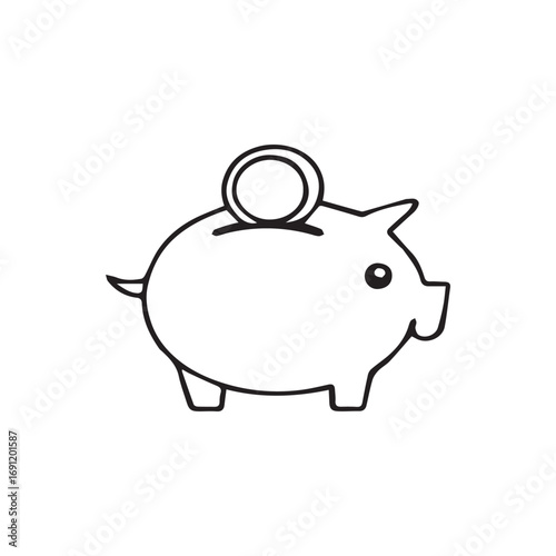 A pink cartoon pig money bank illustration with a coin for savings