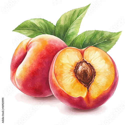 watercolor vector of Nectarine, isolated on a white background.
