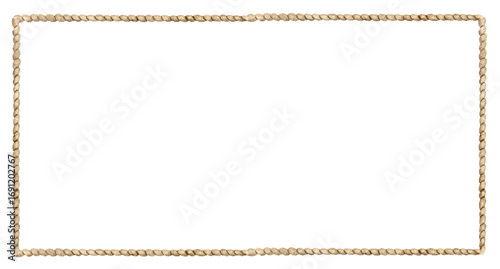 Watercolor empty rope rectangular frame isolated on white background. Simple hand painted border for nautical invitations, kids party designs, posters, scrapbooking, digital templates