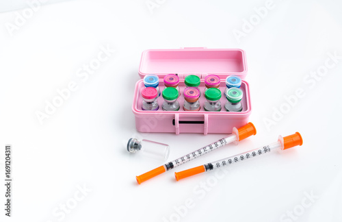 Close up of Pink Case with Vials of Various peptides