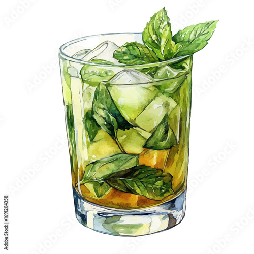 watercolor vector of Mojito, isolated on a white background.