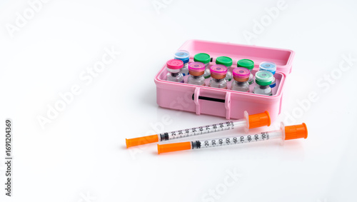 Close up of Pink Case with Vials of Various peptides