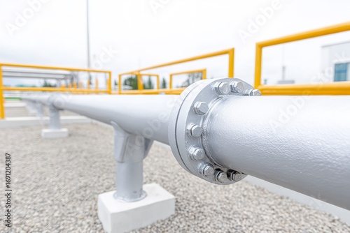 Pipe with a yellow railing on top of it