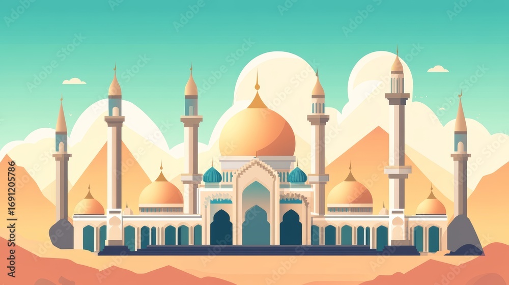 Fototapeta premium Majestic Mosque Amidst Desert Landscape