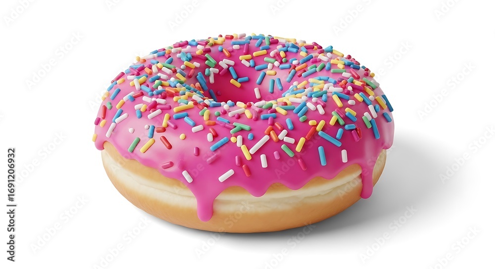 Pink Donut with Colorful Sprinkles Isolated on White
Pink Donut with Colorful Sprinkles Isolated on White