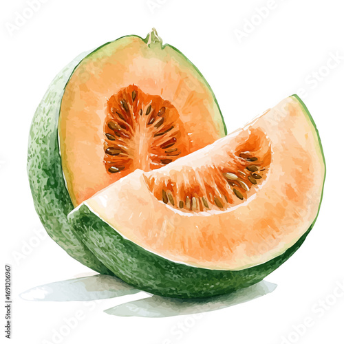 Melon, watercolor painting vector, isolated on a white background.