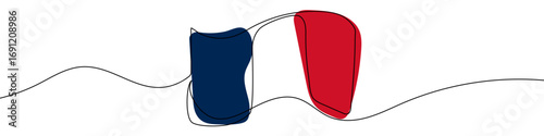French flag in one line art style. French flag drawing with editable stroke on white background. Vector illustration.