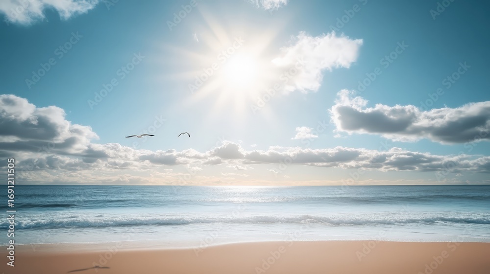 Obraz premium Bright Sunny Day at the Beach with Calm Waves and Clear Sky
