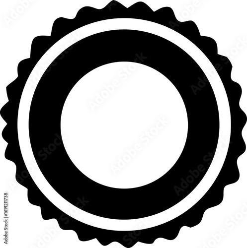 Vector icon of a blank black round metal frame or golden ring border on a white background