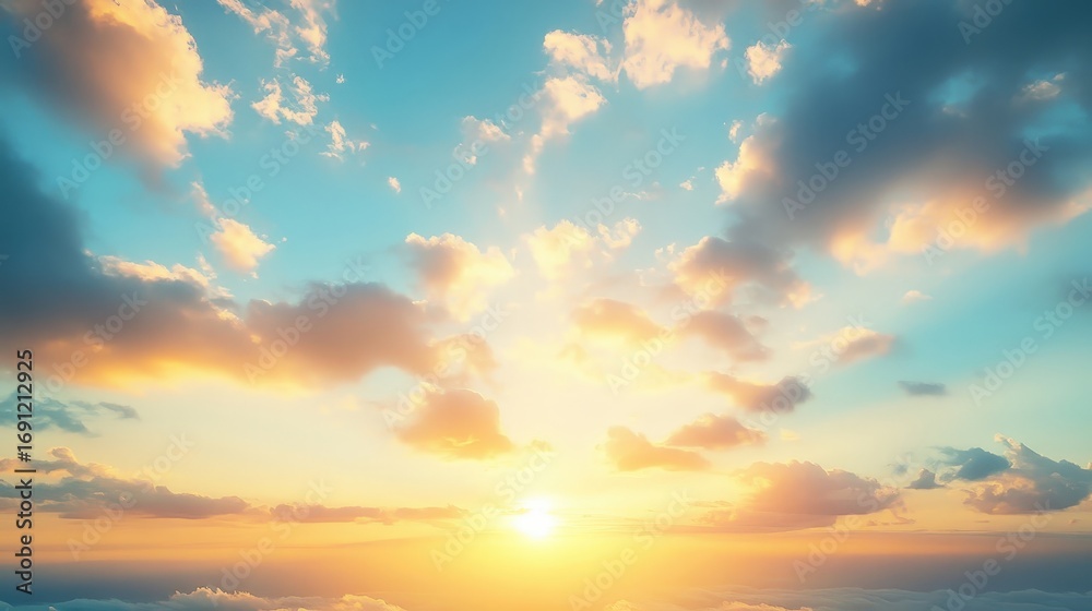 Fototapeta premium A Beautiful Sunrise Over the Clouds with Colorful Sky and Soft Light