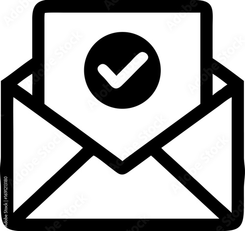 Email confirmation, check mark in envelope.