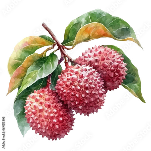 Lychee, watercolor clipart vector, isolated on a white background.