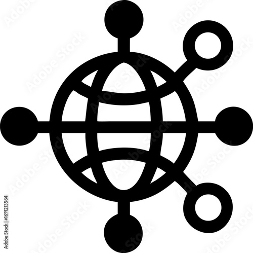 Global network icon with globe and connected nodes, representing connectivity and communication.