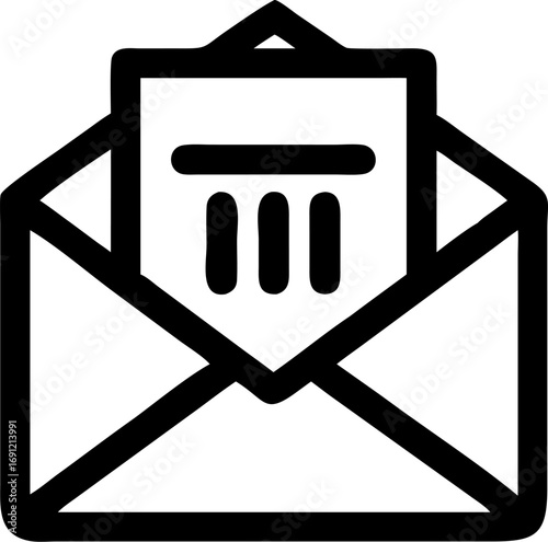 An open envelope with a document inside, featuring a simple illustration.