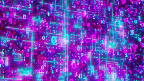 Abstract technology backdrop with binary code. Computer generated 3d render