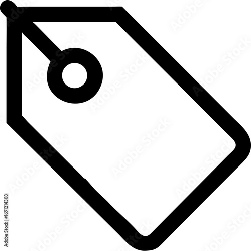 Black outline of a price tag with a hole at the top, ready for a string.