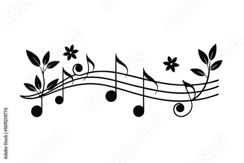 minimal floral divider with music notes vector border