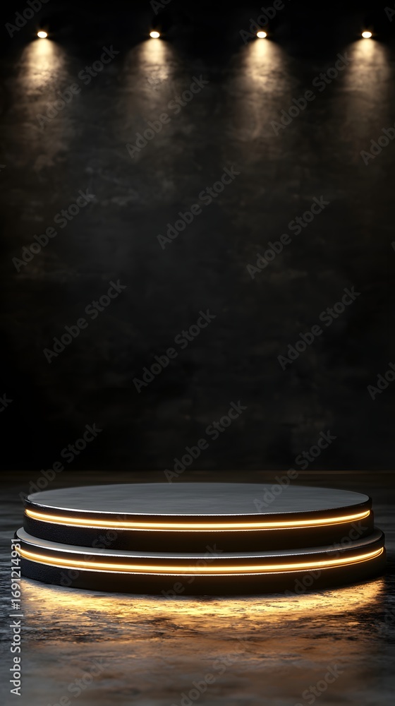 Obraz premium Elegant Round Stage with Spotlight and Dark Background for Presentations