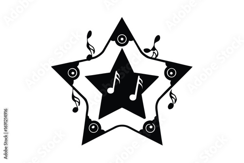 music notes in star shaped decorative frame vector