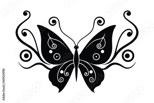 music notes in ornamental butterfly swirl frame vector