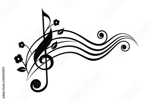 music notes with abstract floral corner design vector
