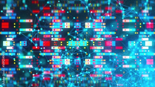 Connection dots with blocks. Computer generated 3d render
