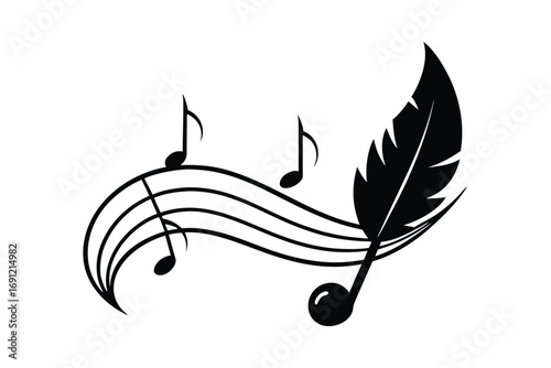 music notes with artistic feather quill design vector