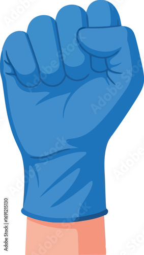 Blue latex glove fist raised symbol of strength protection medical health care vector