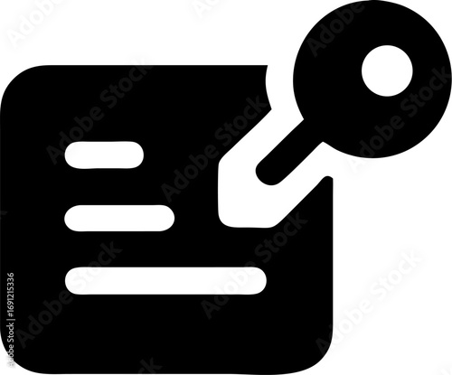 A black glyph icon representing file access and data security with a key unlocking a document.
