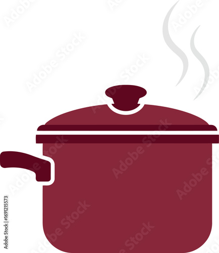 Steaming red cooking pot culinary food preparation kitchenware vector