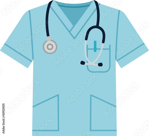 Medical scrubs with stethoscope vector illustration healthcare uniform professional attire vector