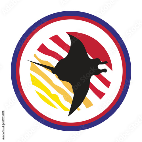 Marine Majesty: A stylized illustration of a magnificent manta ray gracefully gliding against a vibrant sunset backdrop, symbolizing marine life beauty and wonder.Peace dove and eagle vector bird illu