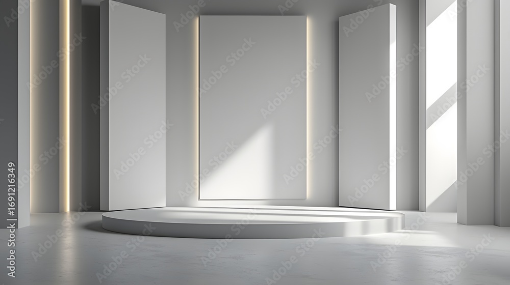 Fototapeta premium Minimalist Modern Display Space with Soft Lighting and Smooth Surfaces