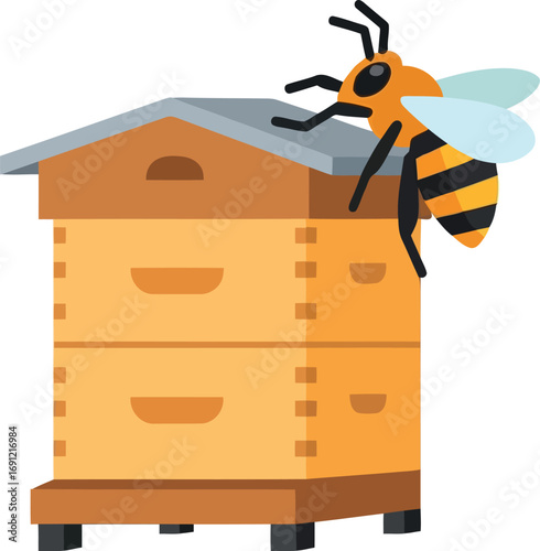 Illustrative bee on honeycomb hive foraging nature honey production farm agriculture vector