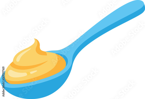 Blue spoon with yellow mustard sauce flavorful condiment vector