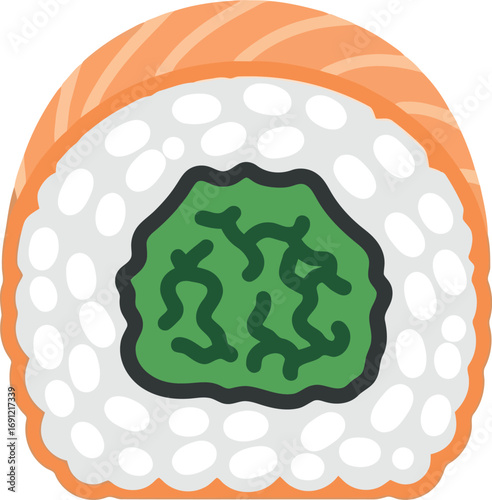 Fresh salmon sushi roll with green filling delicious japanese cuisine seafood meal vector
