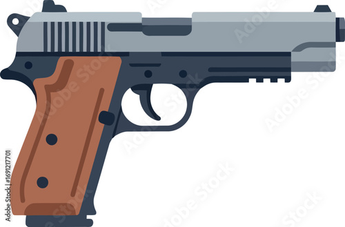 Modern handgun with wood grain grip detailed vector illustration for security and defense concepts vector