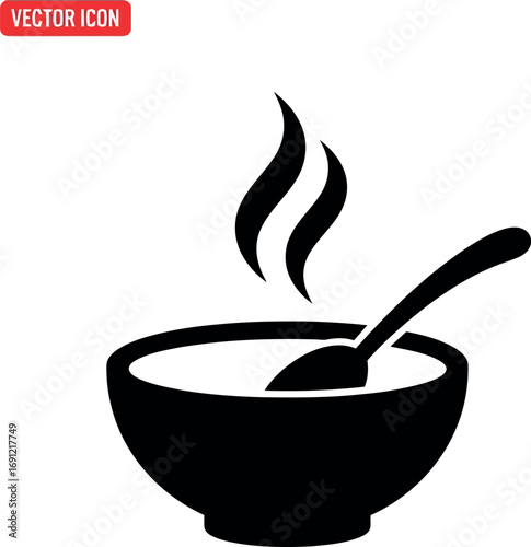 Warm comforting soup bowl with steam and spoon minimalist icon vector illustration vector