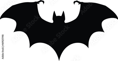 Spooky Flying Bat with Pointed Ears Halloween Silhouette over Dark Empty Background,generative ai	