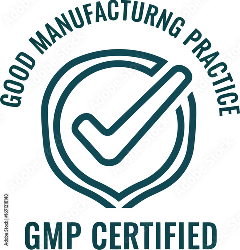 Gmp certified seal approval quality control badge guarantee healthcare medicine food manufacturing excellence assurance vector