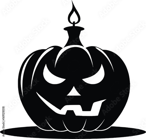 Evil Halloween Pumpkin Face with Candle Flame Vector Silhouette Art Background,generative ai	
